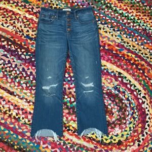 Madewell Cali Demi Boot Distressed Button Fly Cropped Denim Jeans - Size 26
